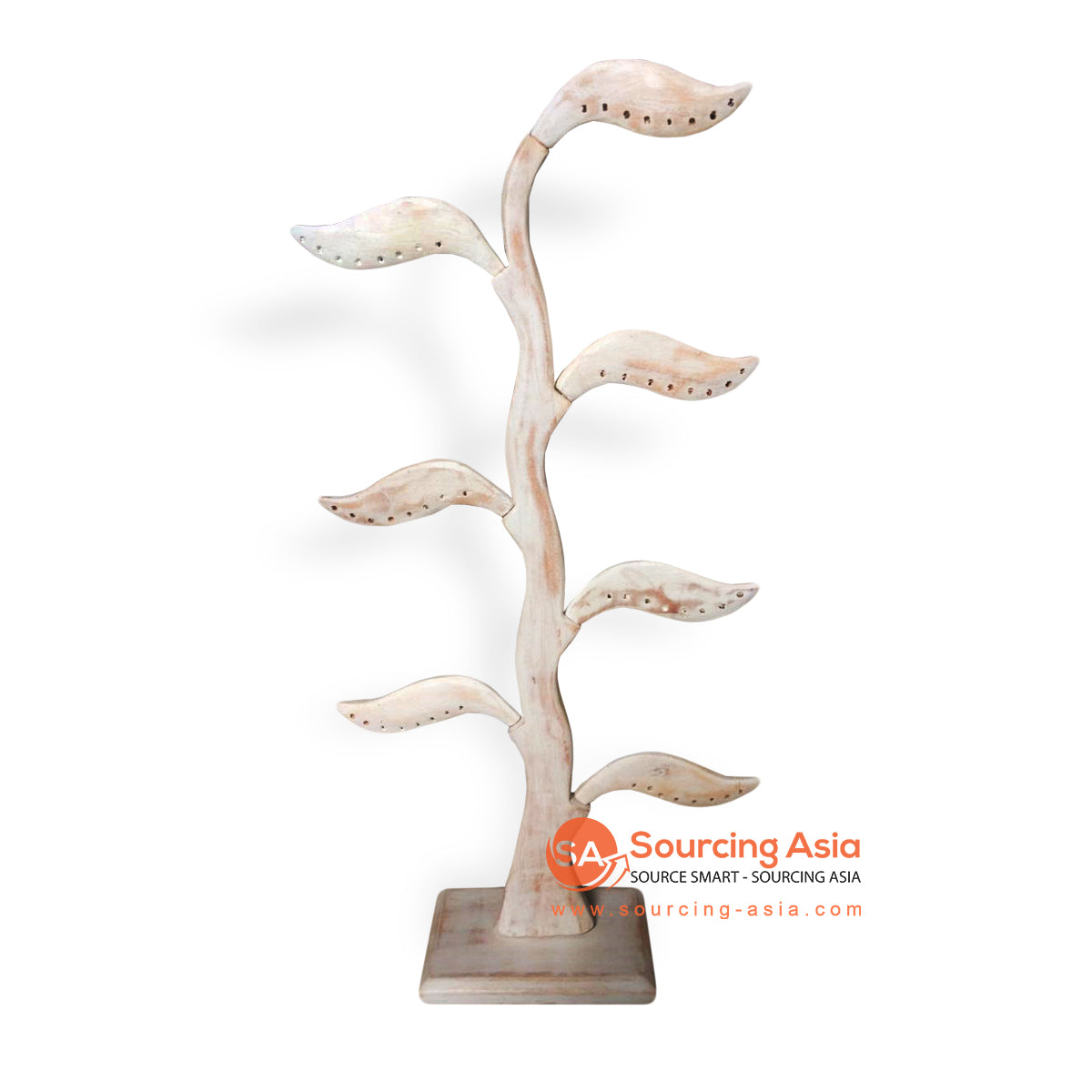 PUR005 WHITE WASH WOODEN TREE LEAVES JEWELRY STAND