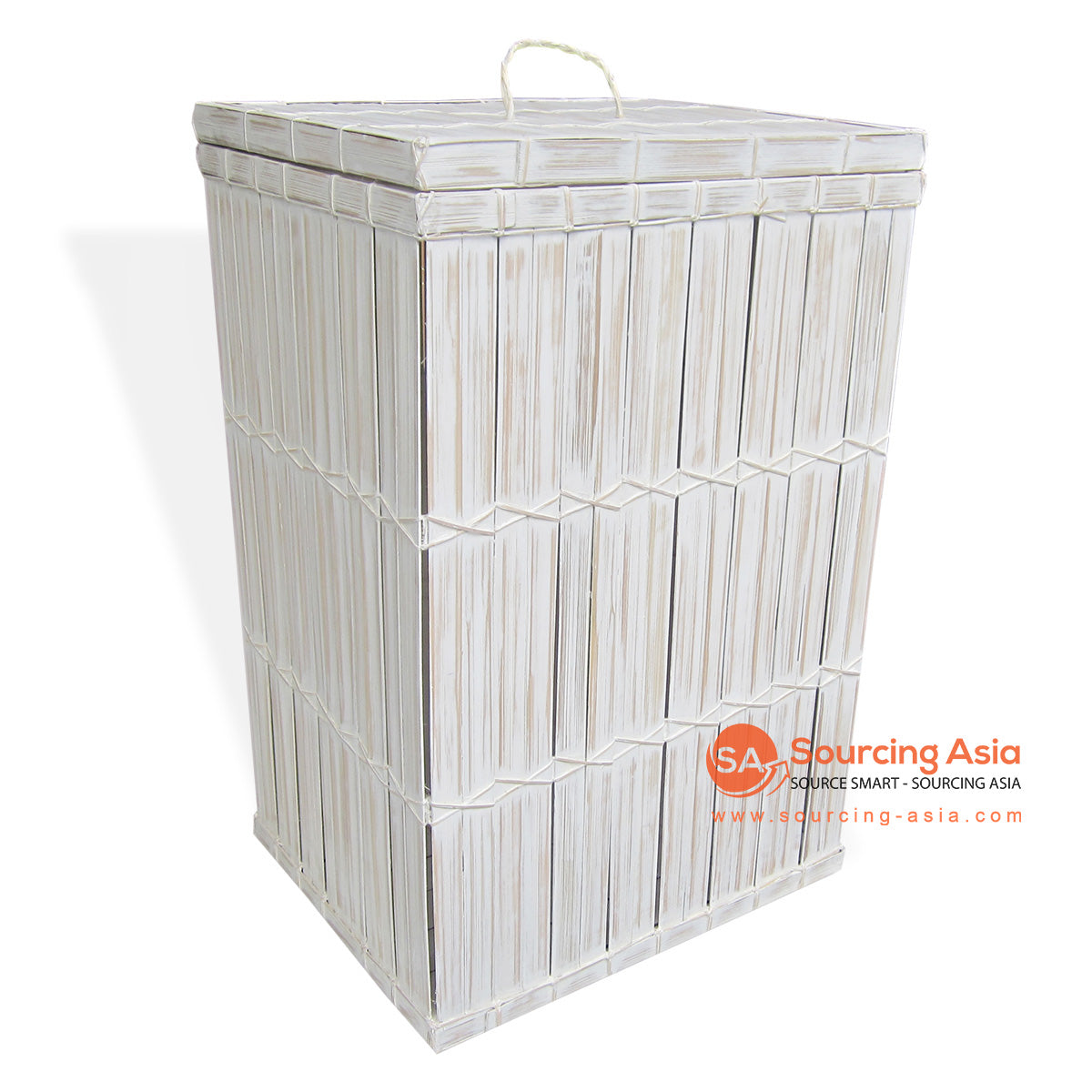 RATS031 WHITE WASH BAMBOO LAUNDRY BASKET WITH LID