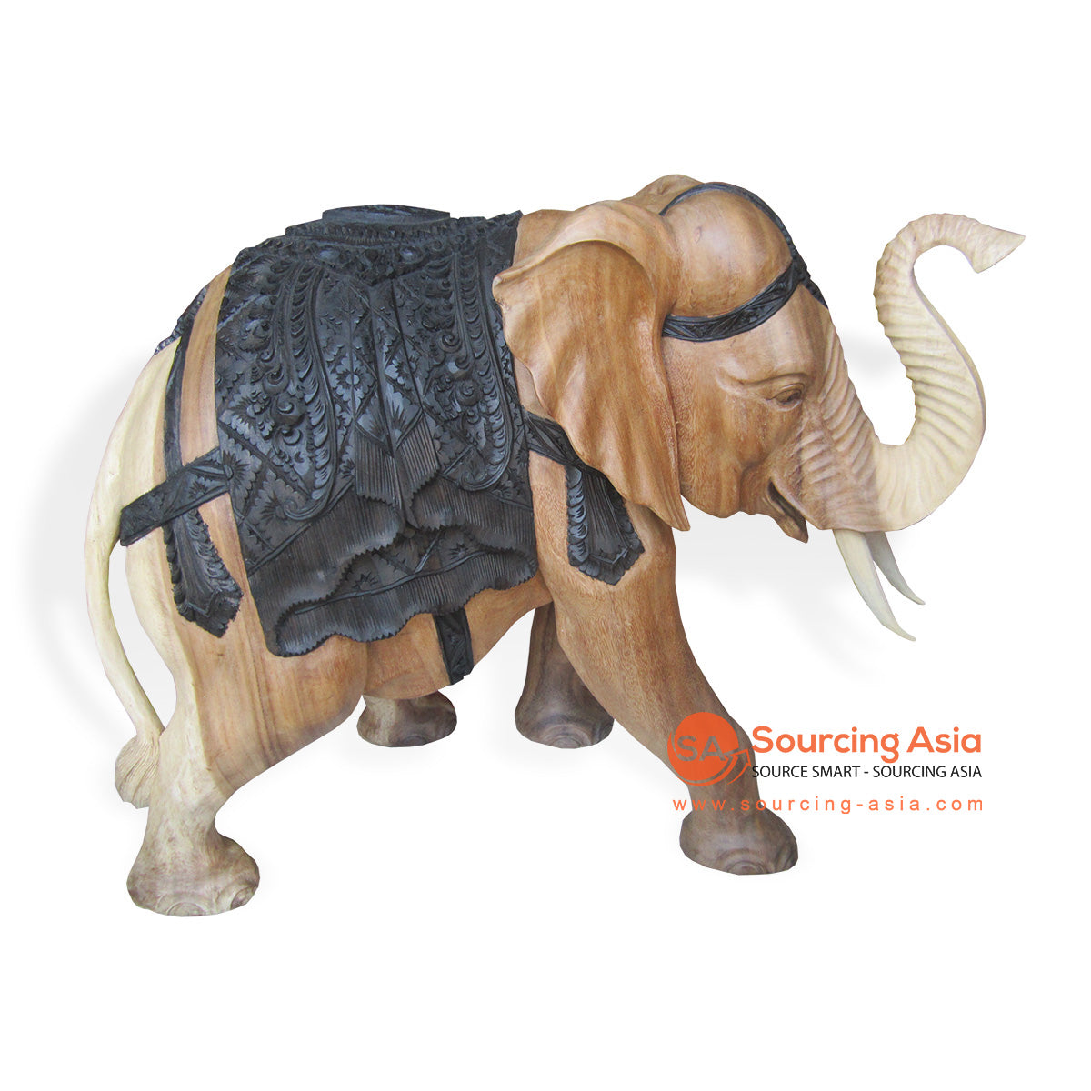 RGL018-60 NATURAL WOODEN ELEPHANT STATUE WITH SADDLE