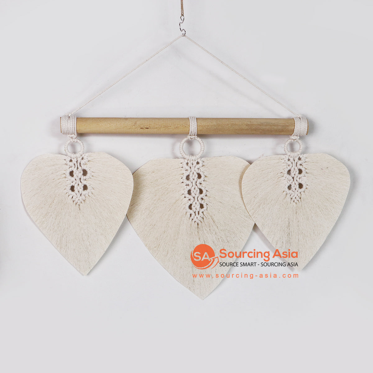 ROB012 WHITE MACRAME THREE LEAVES WALL DECORATION