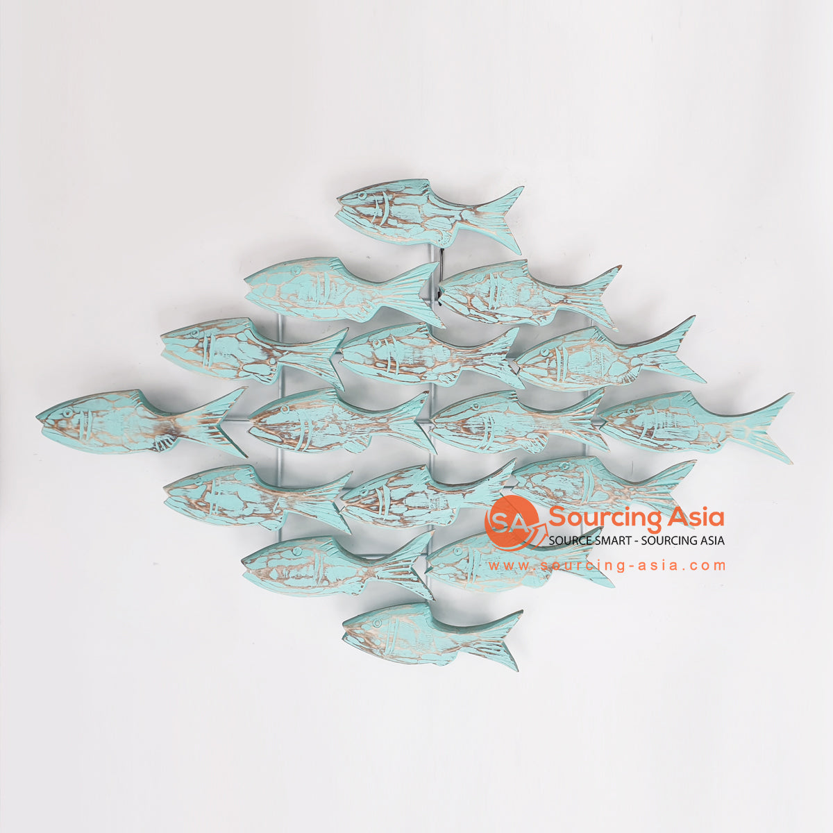 SARSH010 AQUA WOODEN FISHES WALL DECORATION