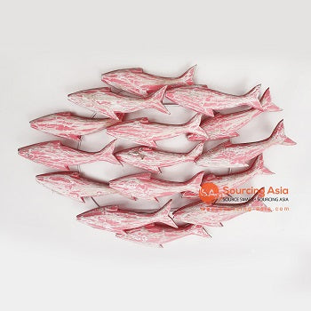 SARSH011 RED WASH WOODEN FISHES WALL DECORATION