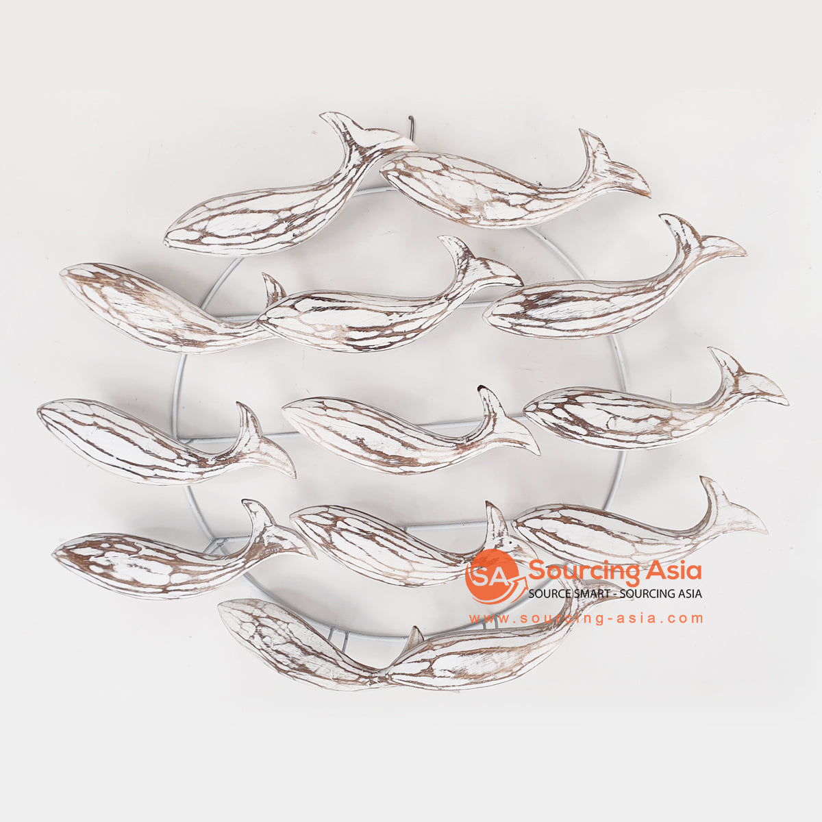 SARSH012 WHITE WASH WOODEN DOLPHINS WALL DECORATION