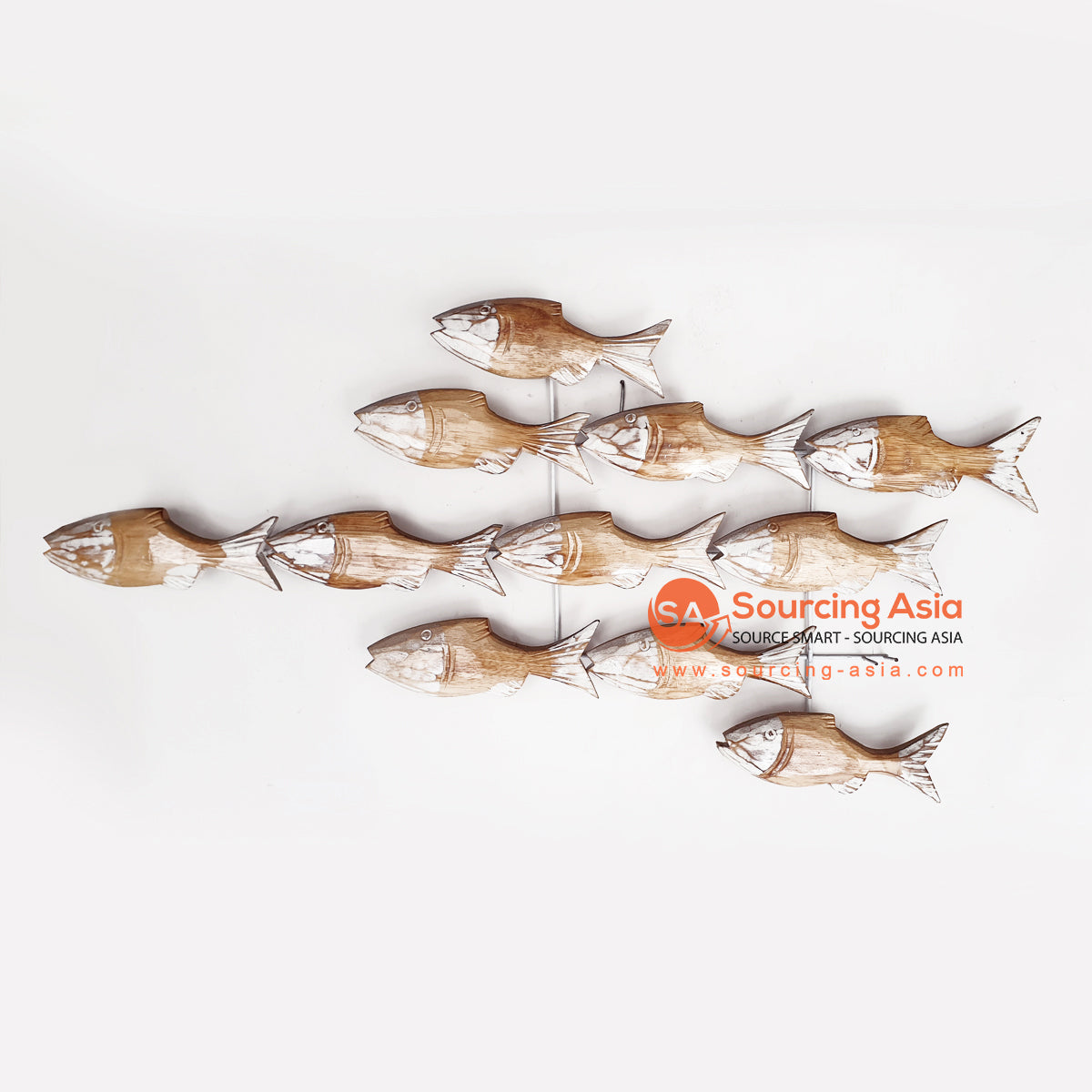 SARSH016 WHITE WASH AND NATURAL WOODEN FISHES WALL DECORATION