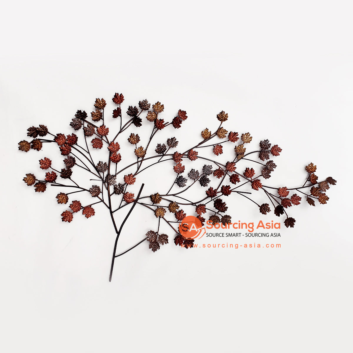 SARSH037 BROWN METAL TREE WITH DRIED LEAVES DESIGN WALL DECORATION