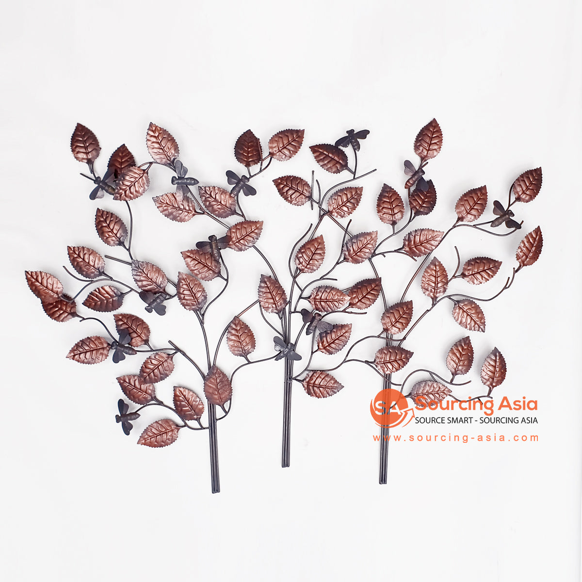 SARSH042 BROWN METAL TREE WITH DRIED LEAVES DESIGN WALL DECORATION