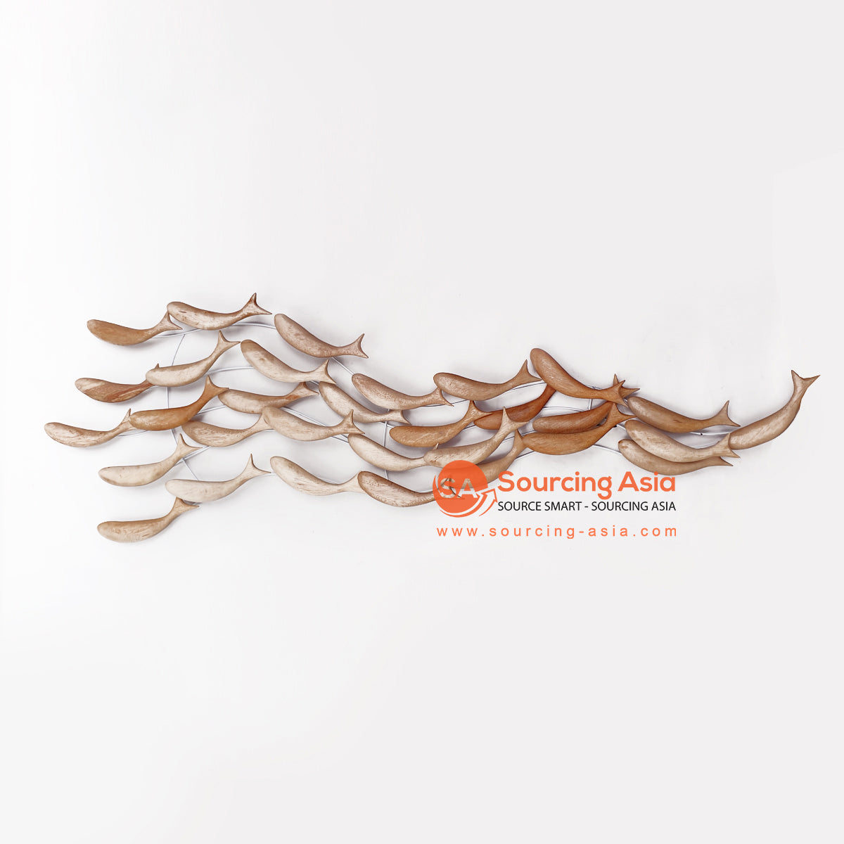 SARSH048 WHITE WASH WOODEN FISHES WALL DECORATION