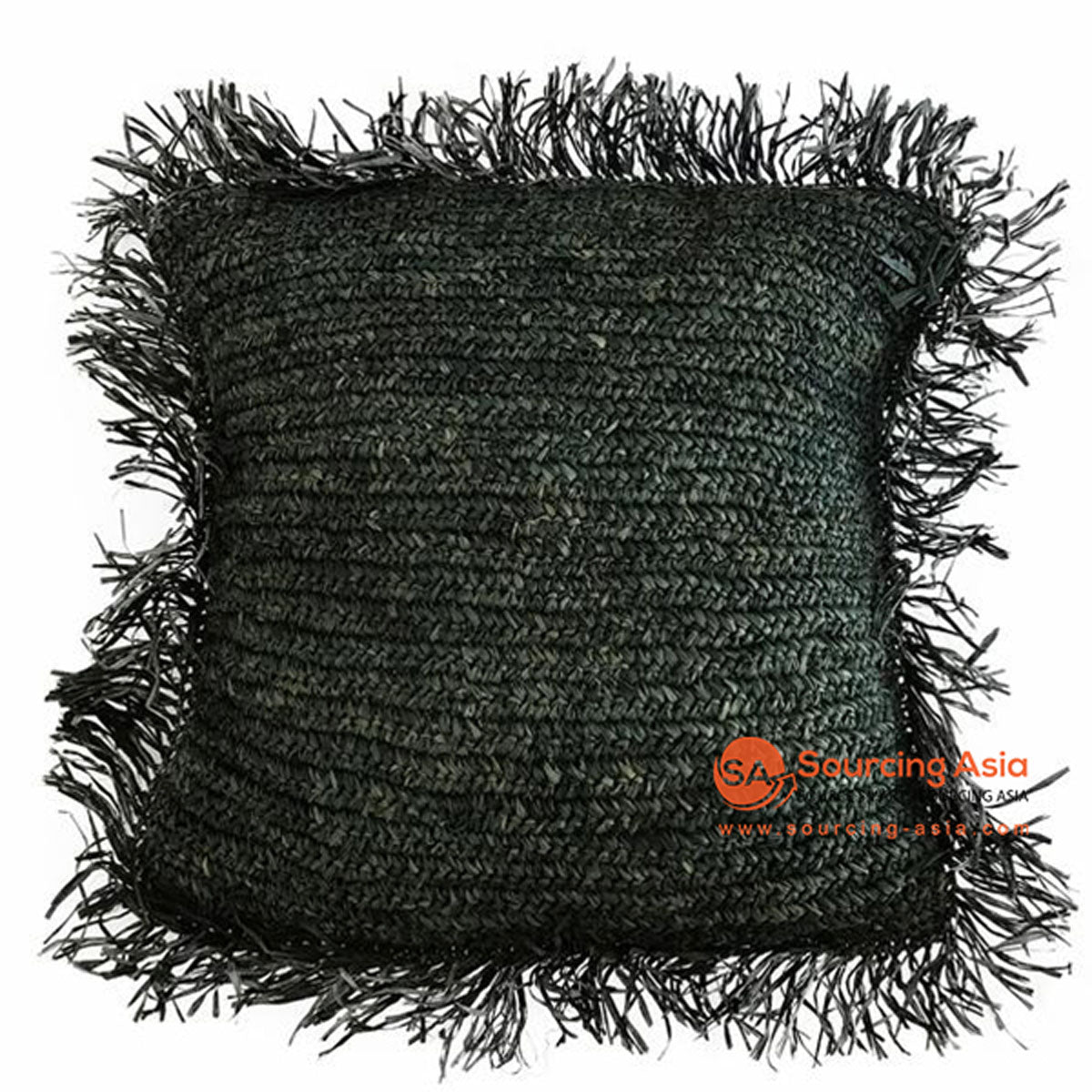 SHL049A-2 BLACK RAFFIA SQUARE CUSHION WITH FRINGE (PRICE WITH INNER)