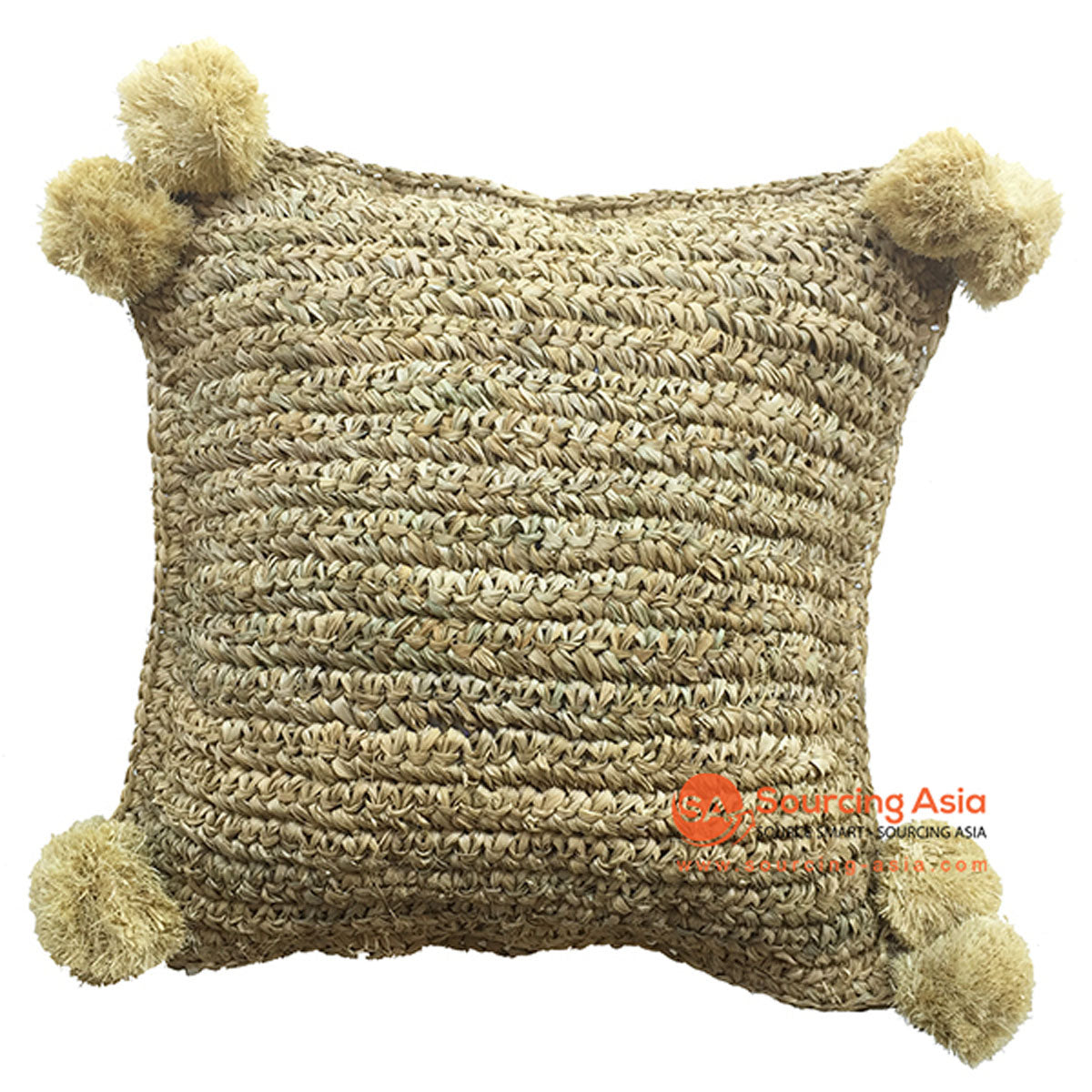 SHL049 NATURAL RAFFIA SQUARE CUSHION WITH POMPOM (PRICE WITH INNER)