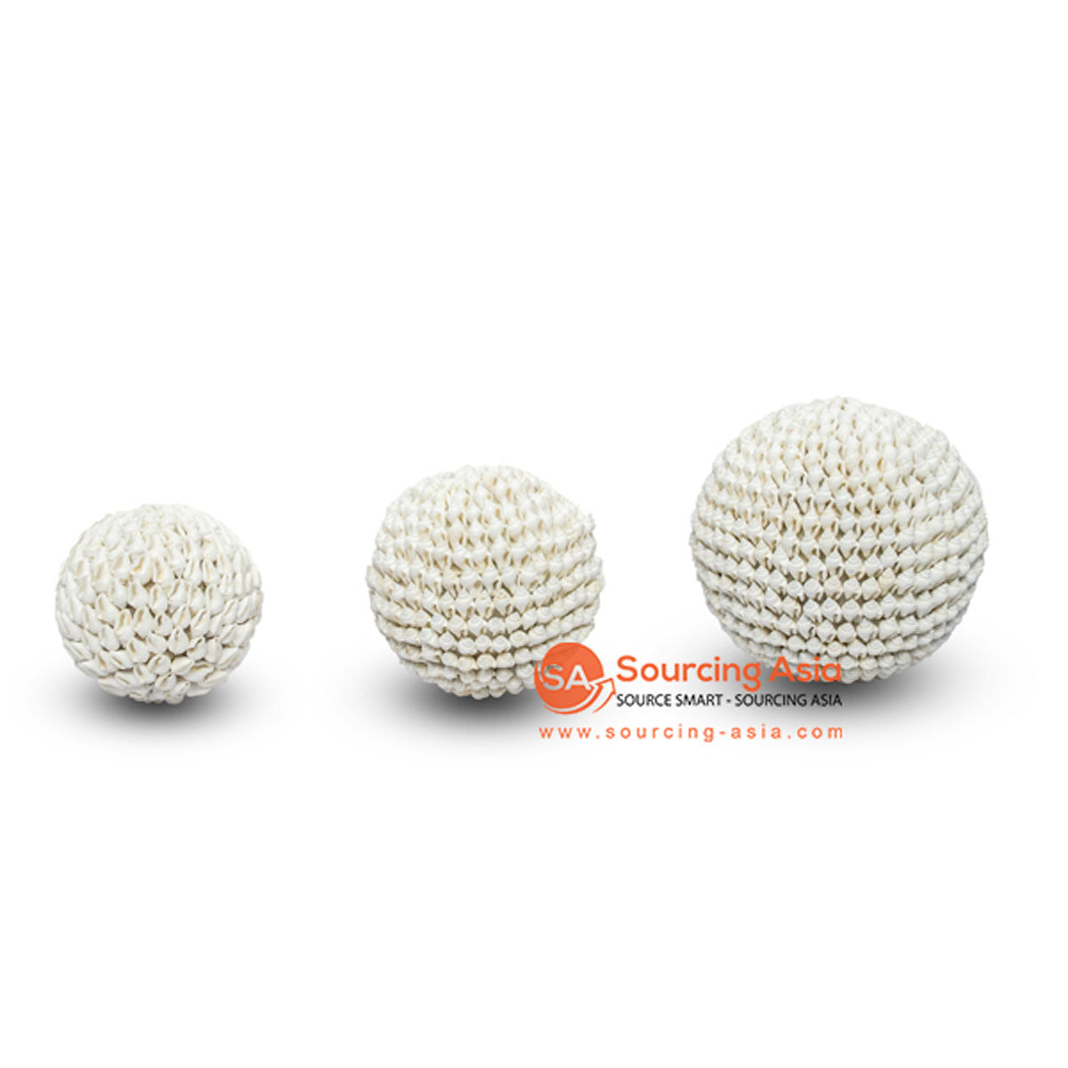 SHL055-3 SET OF THREE WHITE SHELL BALLS DECORATION