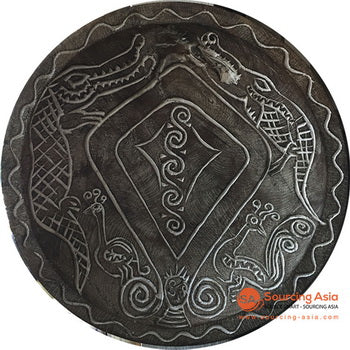 SHL059-10 WHITE WASH PALM WOOD DECORATIVE PLATE WALL DECORATION WITH TRIBAL CARVINGS