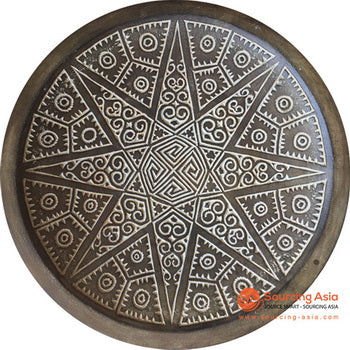 SHL059-8 WHITE WASH PALM WOOD DECORATIVE PLATE WALL DECORATION WITH TRIBAL CARVINGS