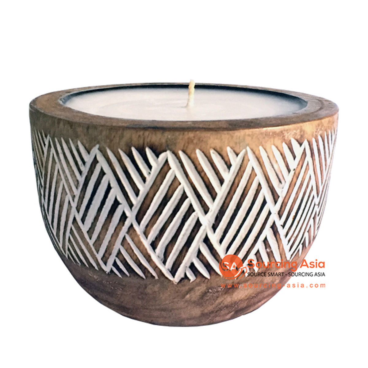 SHL060-2 WHITE WASH WOODEN TRIBAL CARVED CANDLE HOLDER WITH CANDLE