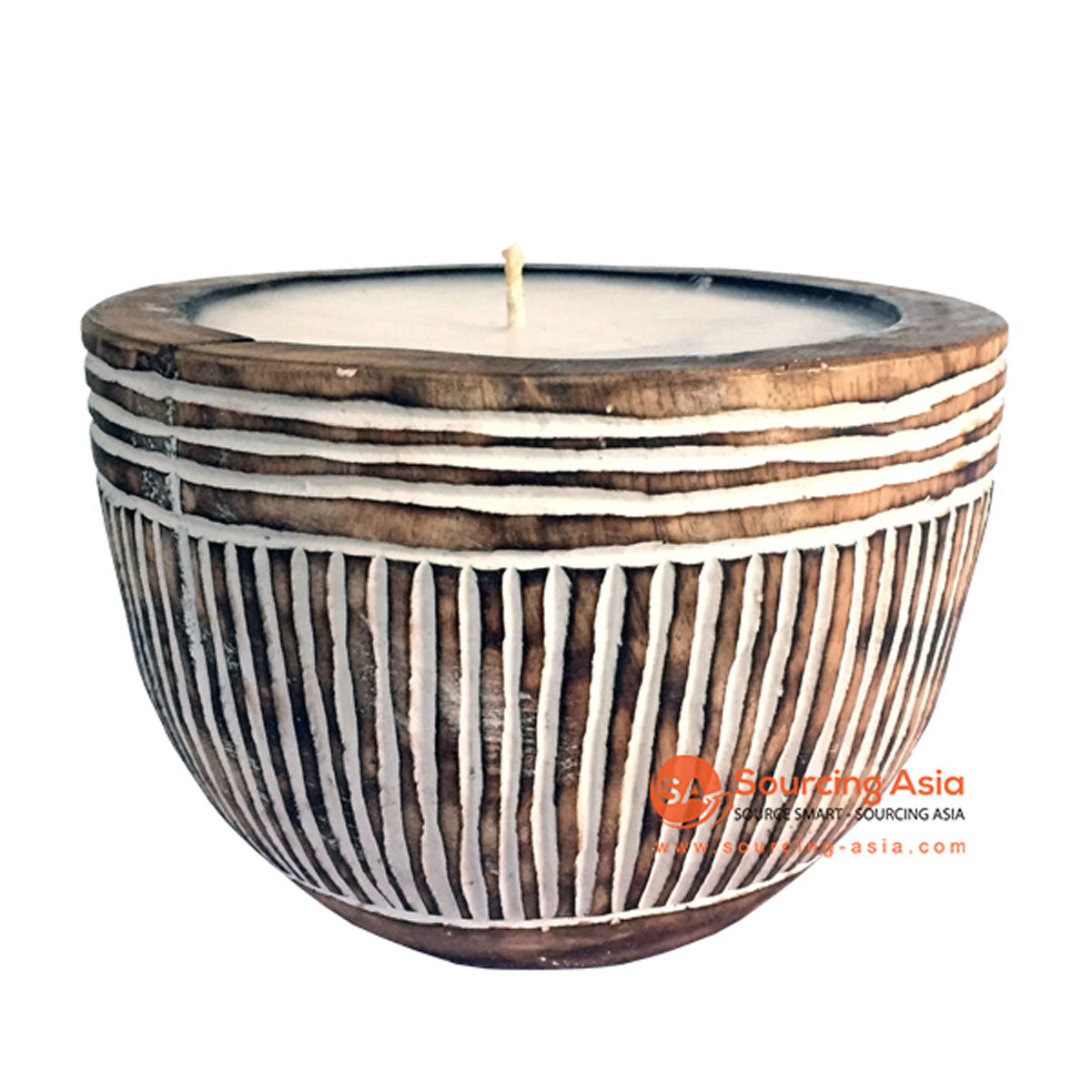 SHL060-3 WHITE WASH WOODEN TRIBAL CARVED CANDLE HOLDER WITH CANDLE