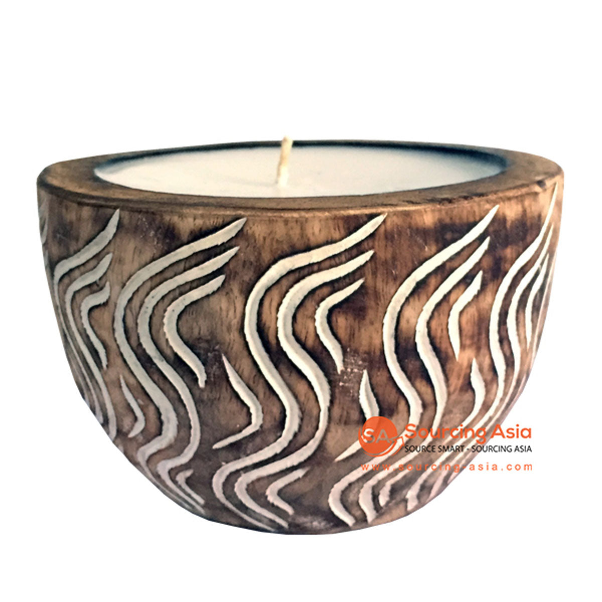 SHL060-4 WHITE WASH WOODEN TRIBAL CARVED CANDLE HOLDER WITH CANDLE