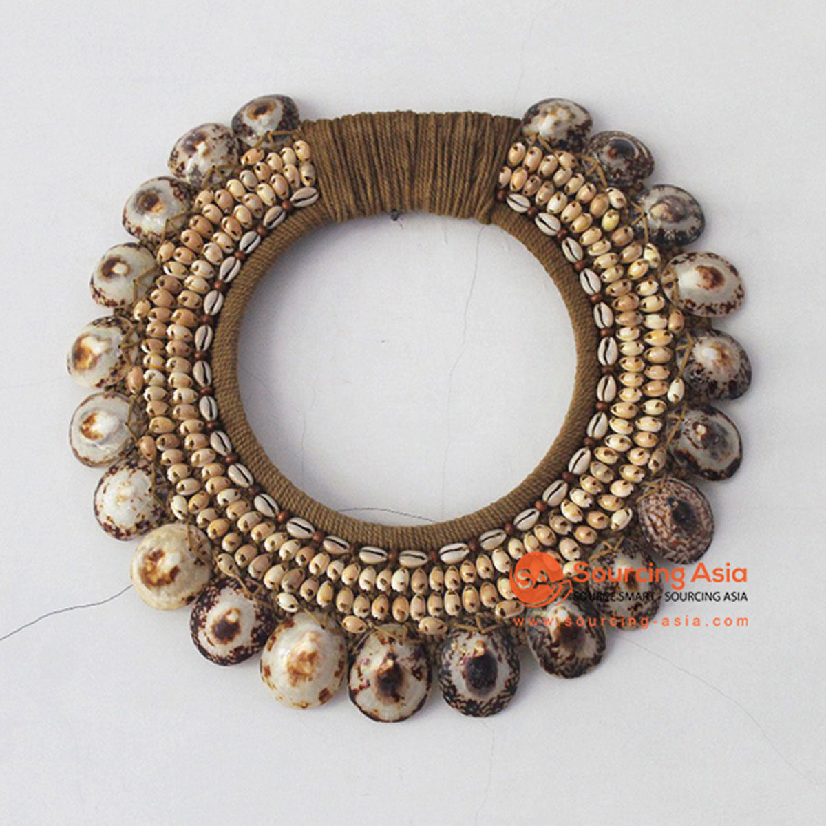 SHL068-12 ANTIQUE NATURAL SHELL ROUND HANGING WALL DECORATION