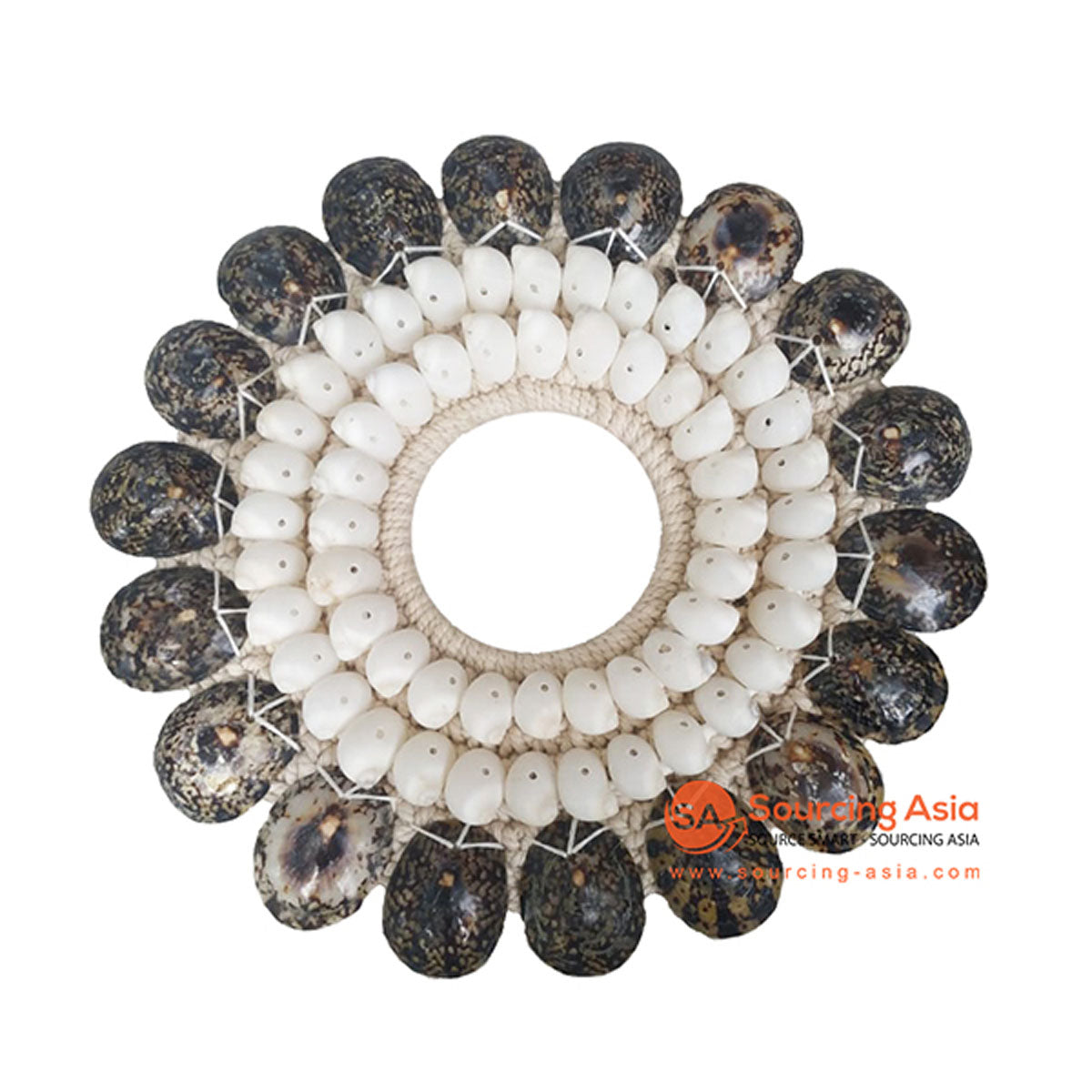 SHL068-14 WHITE AND BLACK SHELL ROUND HANGING WALL DECORATION