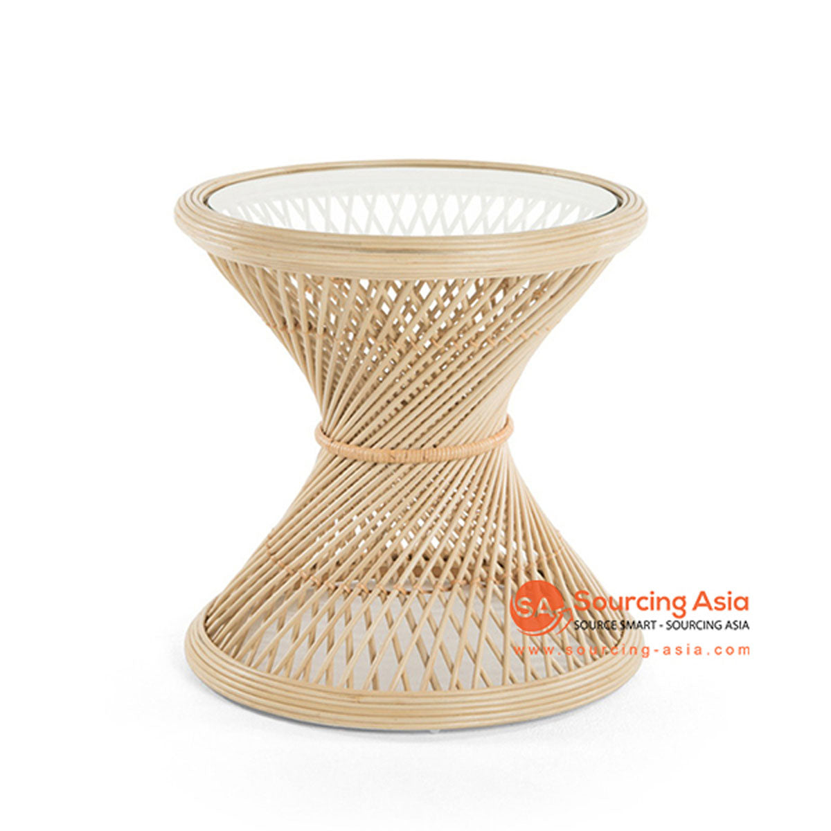 SHL149 NATURAL RATTAN TWISTED TABLE WITH ROUND TOP AND INSERTED GLASS