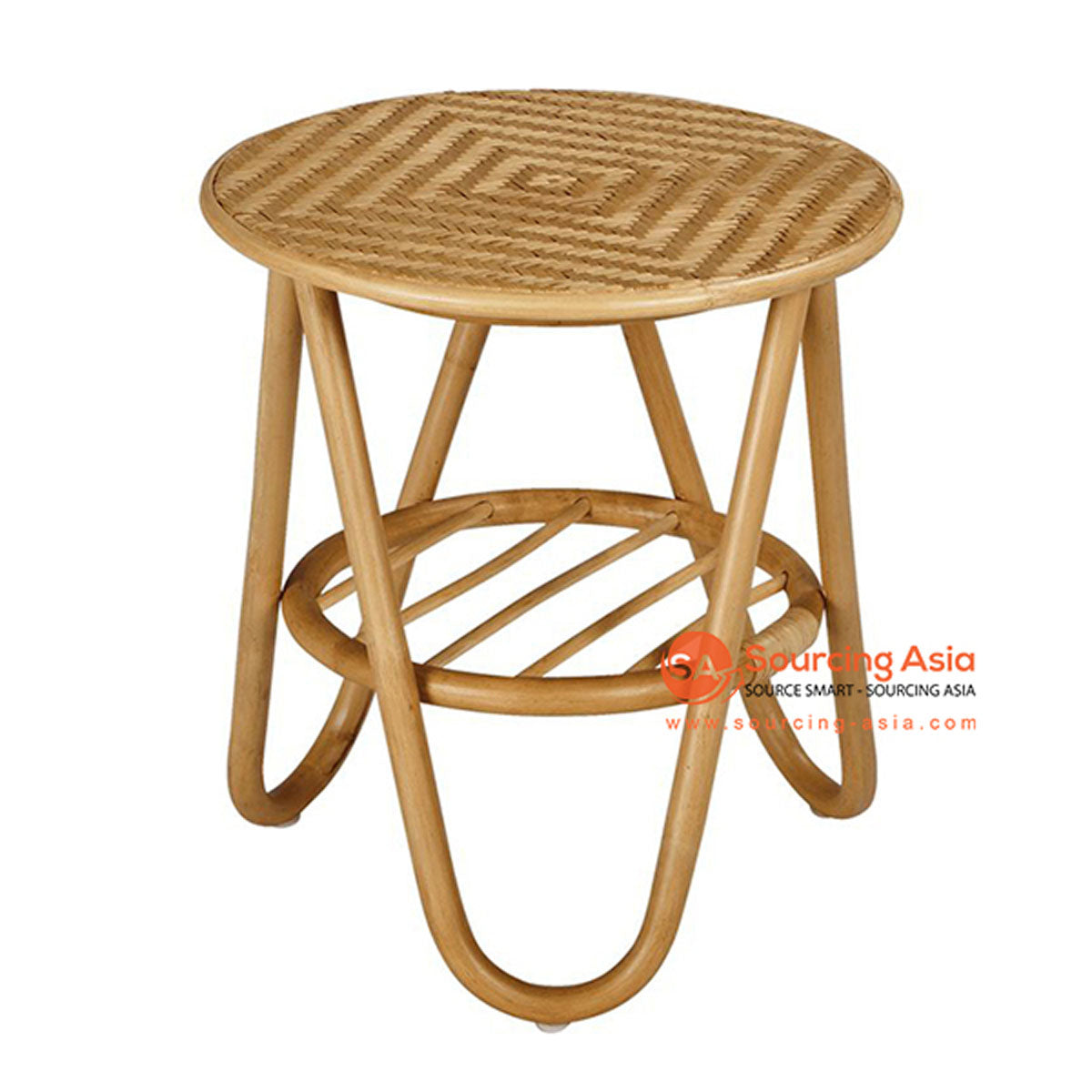 SHL163 NATURAL RATTAN DECORATIVE TABLE WITH ROUND TOP AND MAGAZINE SHELF