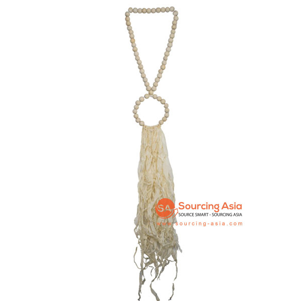 SHL169-14 NATURAL TIMBER BEADS NECKLACE WITH RAFFIA FRINGE HANGING WALL DECORATION