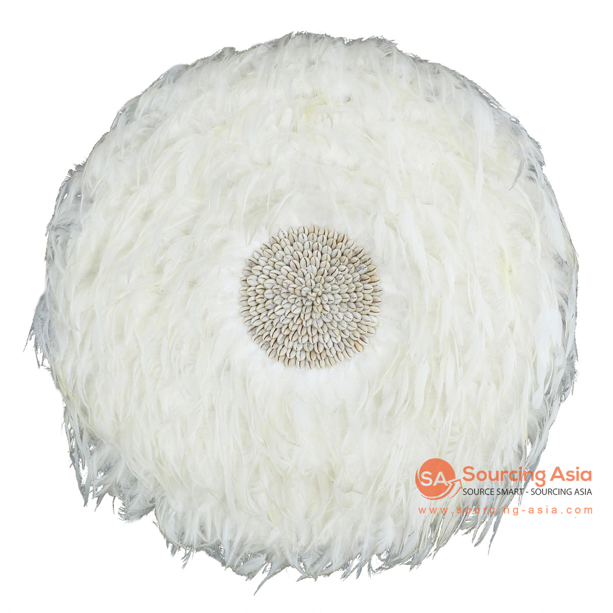 SHL387 WHITE FEATHER WITH COWRIE SHELL JUJU WALL DECORATION