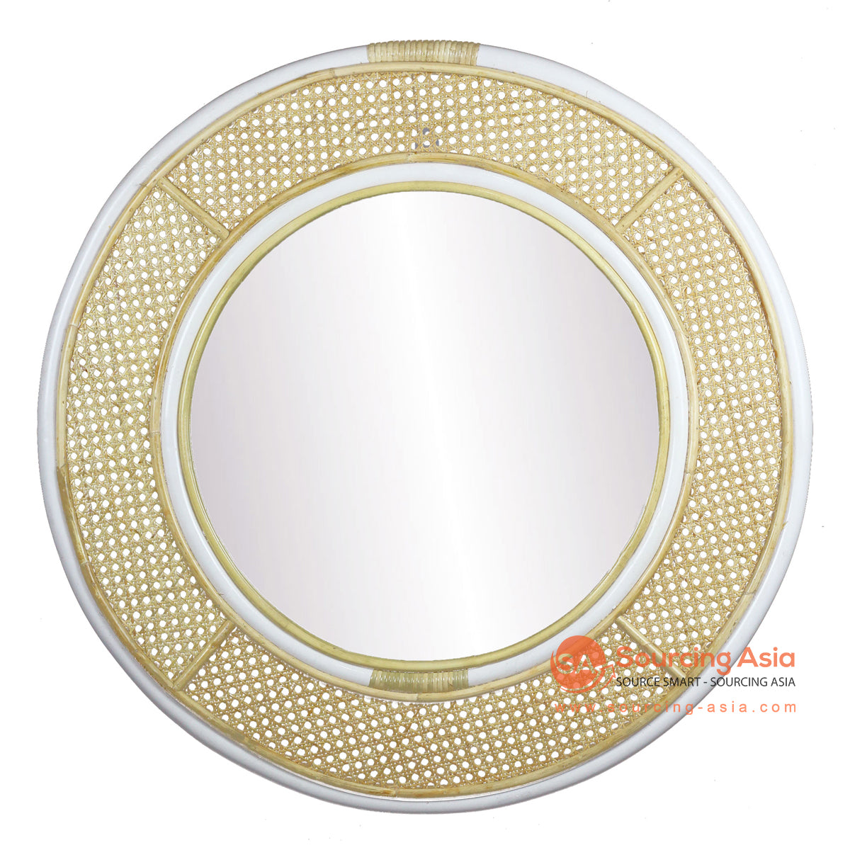 SHL399 WHITE AND NATURAL RATTAN ROUND MIRROR (WITH 50CM MIRROR)