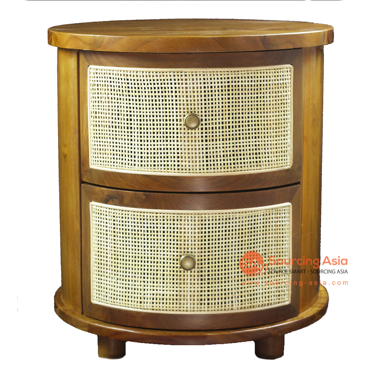 SHL411 TEAK WOOD AND RATTAN SIDE TABLE WITH TWO DRAWERS