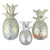 SHL482 SET OF THREE WHITE GOLDEN ALBESIA WOOD PINEAPPLE DECORATIONS