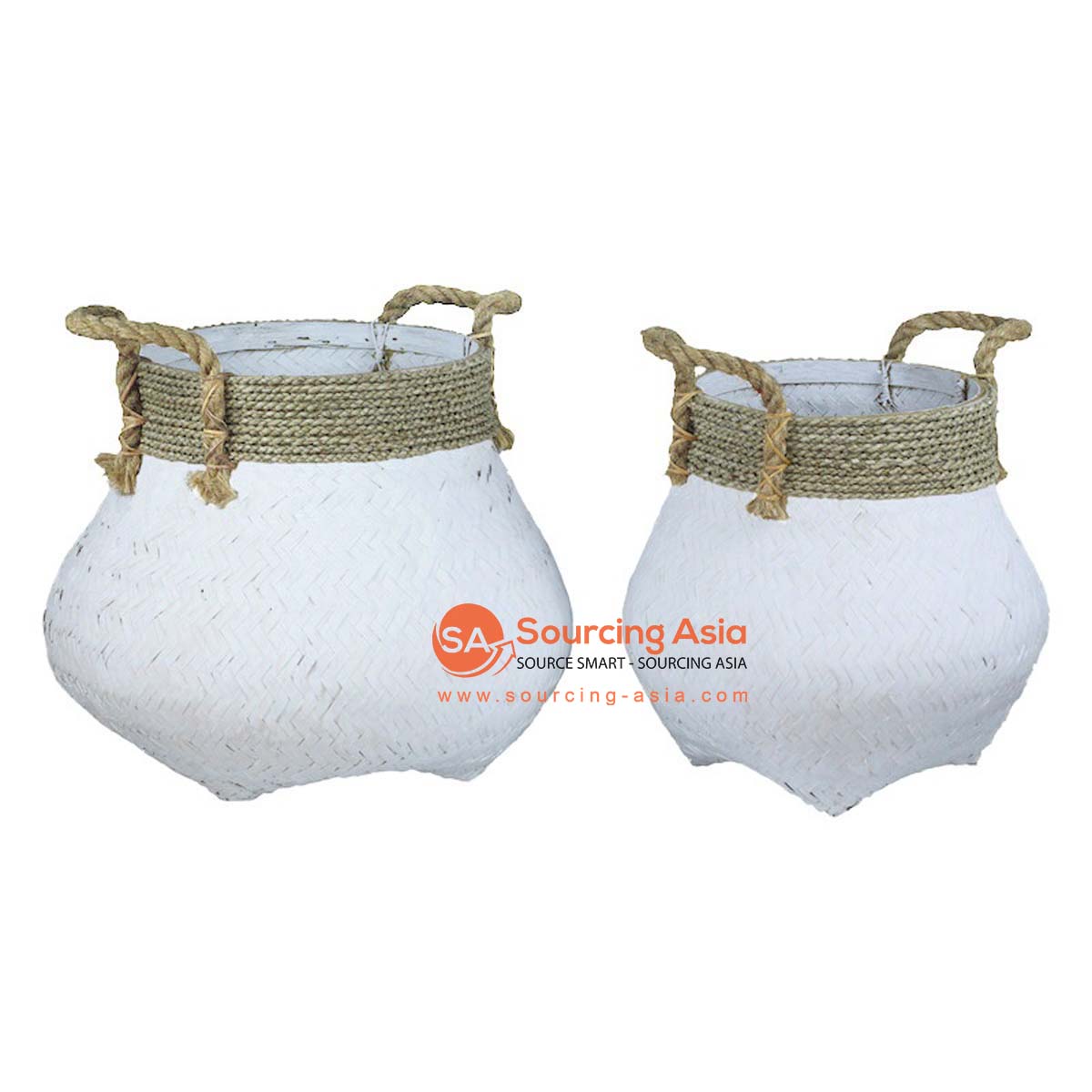 SHL483 SET OF TWO WHITE WASH BAMBOO AND NATURAL PANDANUS BASKETS WITH ...