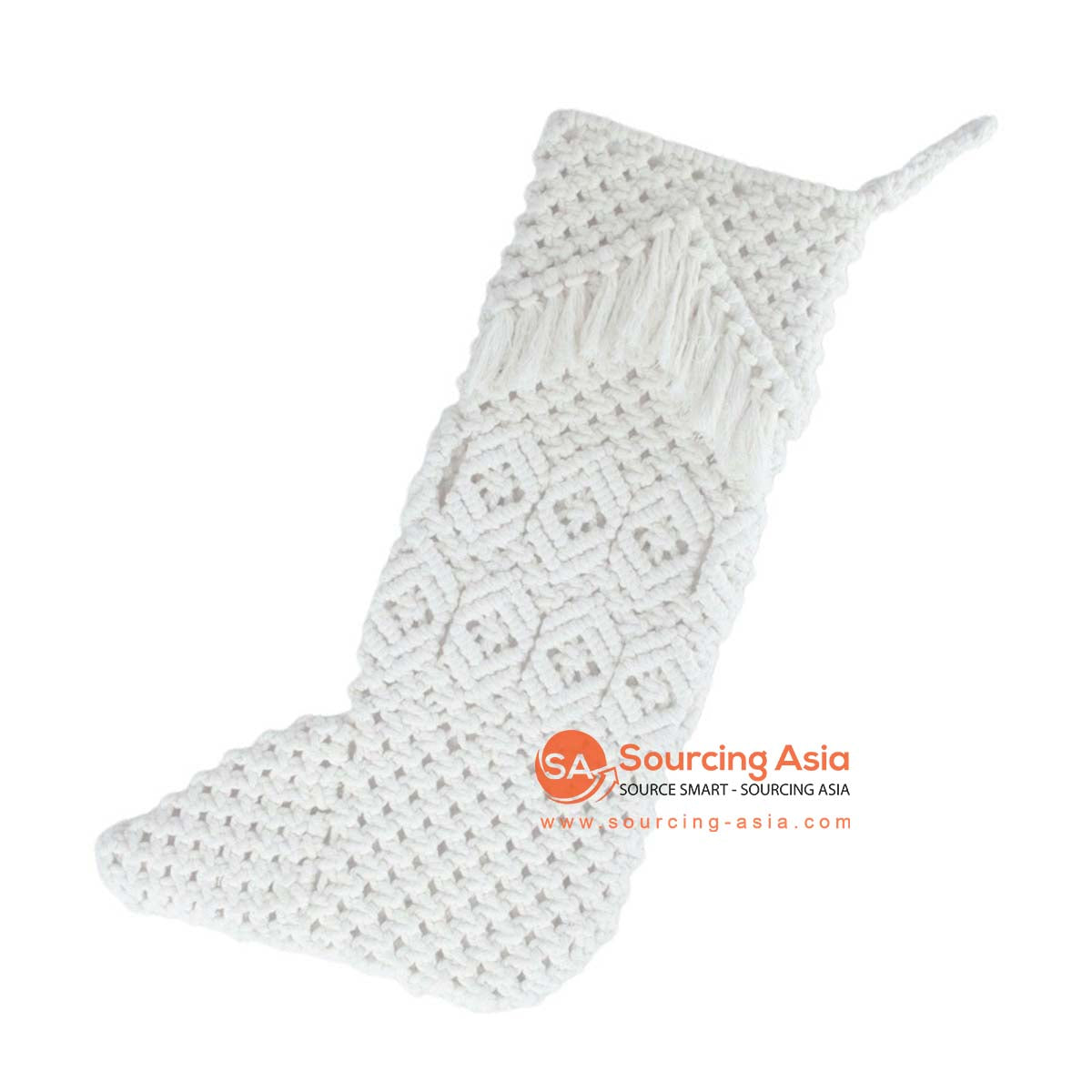 SHL485 WHITE COTTON YARN MACRAME CHRISTMAS STOCKING DECORATION