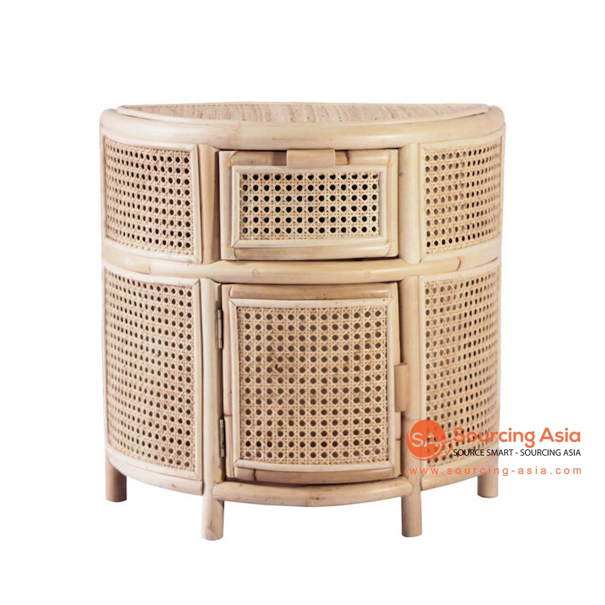 SHL500 NATURAL RATTAN BEDSIDE TABLE WITH ONE DOOR AND SHELF