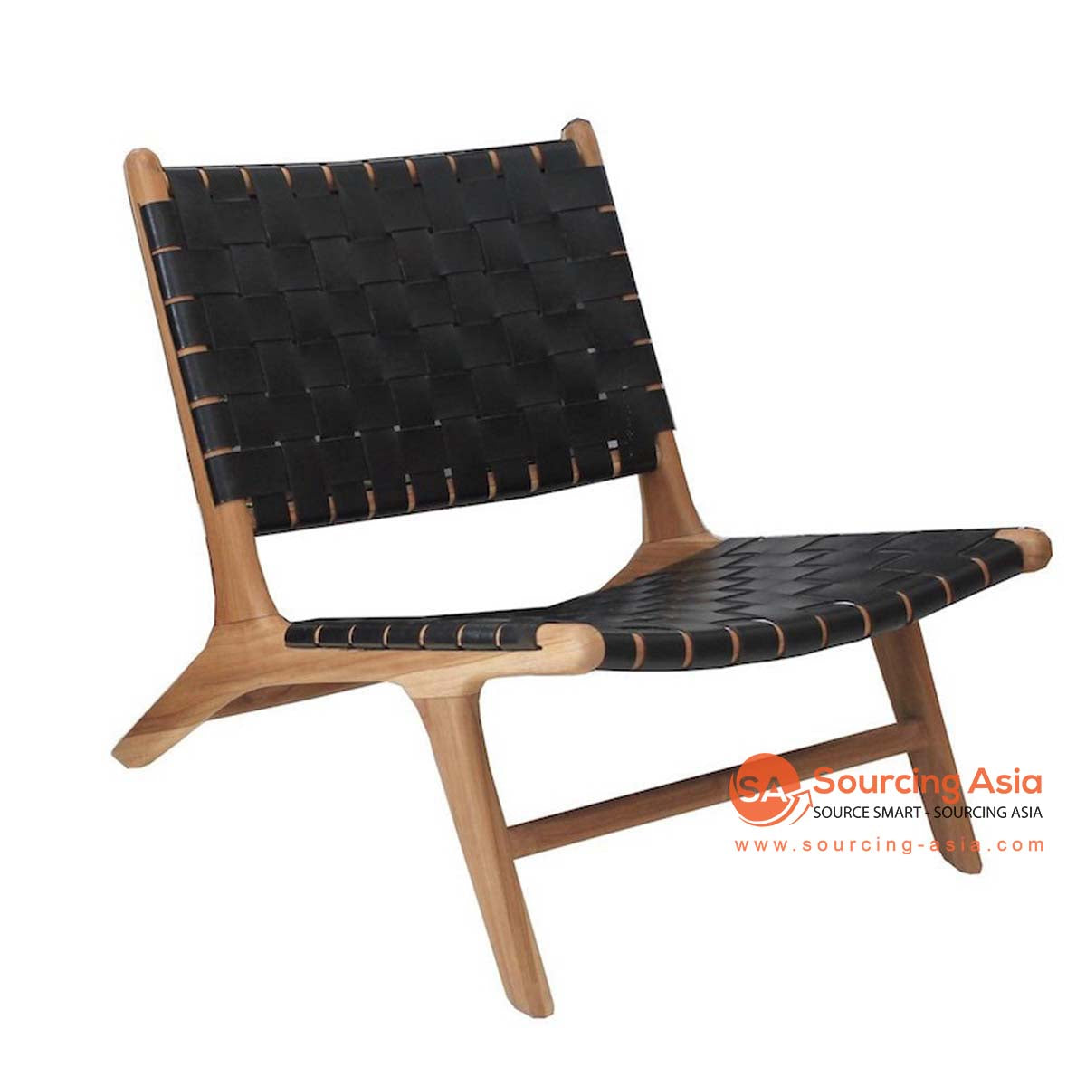 SHL525 NATURAL TEAK WOOD AND BLACK LEATHER ACCENT CHAIR