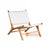 SHL526 NATURAL TEAK WOOD AND WHITE LEATHER ACCENT CHAIR