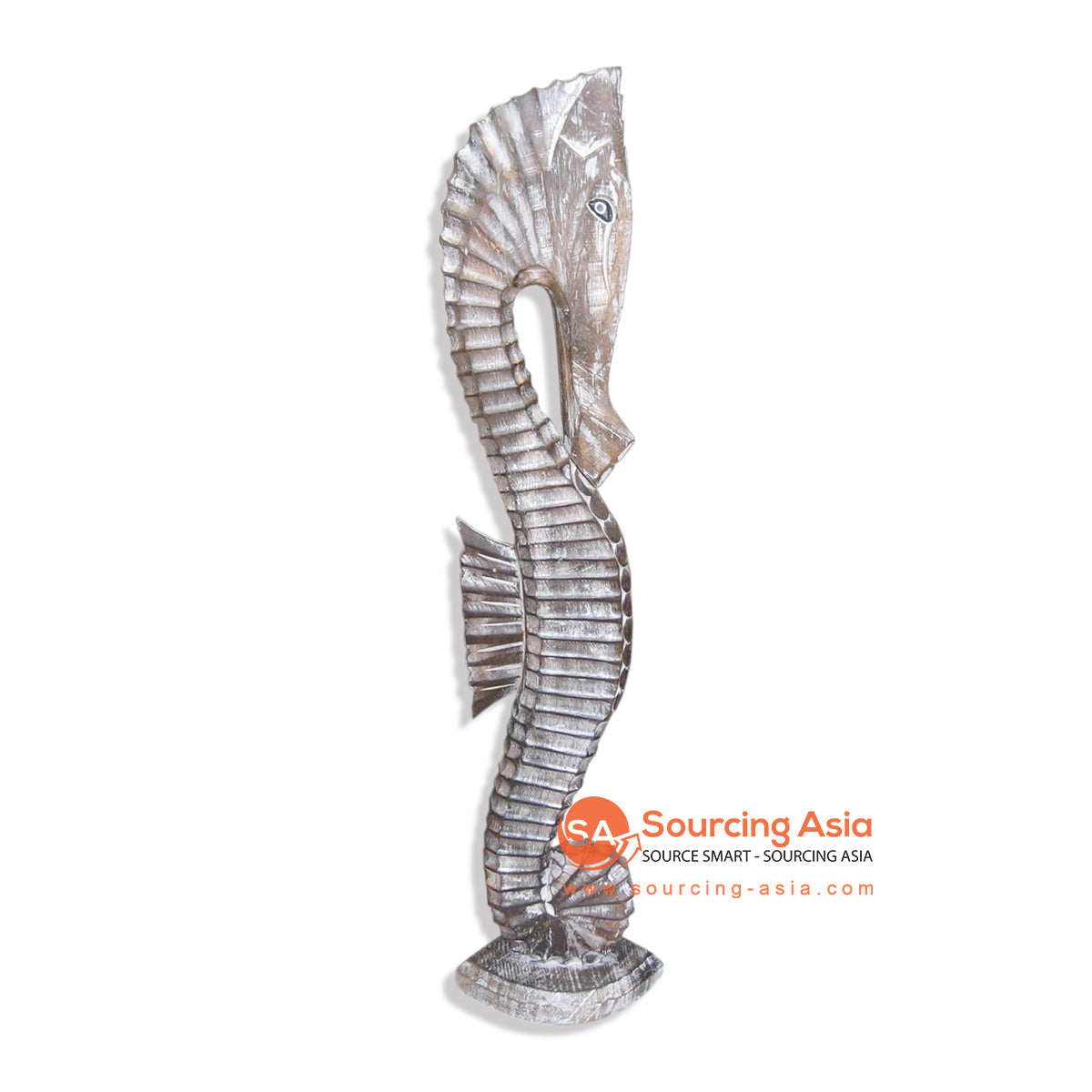SKB001DB100 NATURAL DARK BROWN AND LIGHT WHITE WASH WOODEN SEA HORSE STATUE