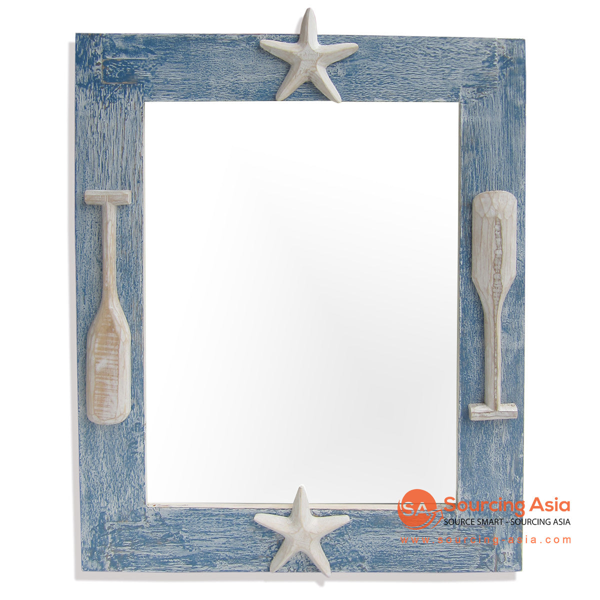 SKB014BL-41 BLUE AND LIGHT WHITE WASH WOODEN FRAME WITH PADDLES AND STARFISH ORNAMENT
