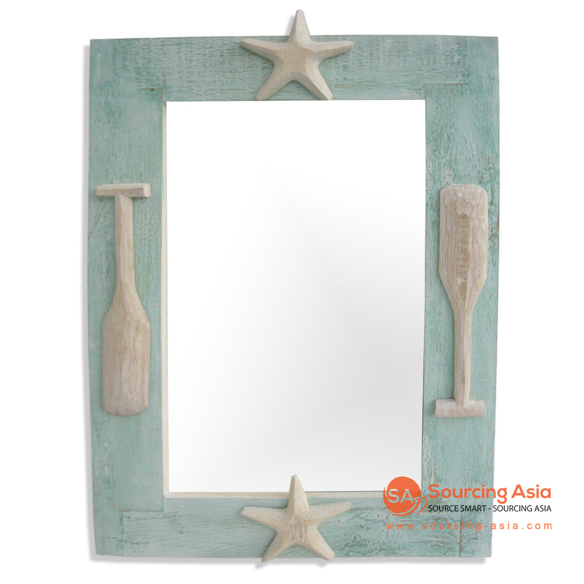 SKB014GR-60 GREEN AND LIGHT WHITE WASH WOODEN FRAME WITH PADDLES AND STARFISH ORNAMENT
