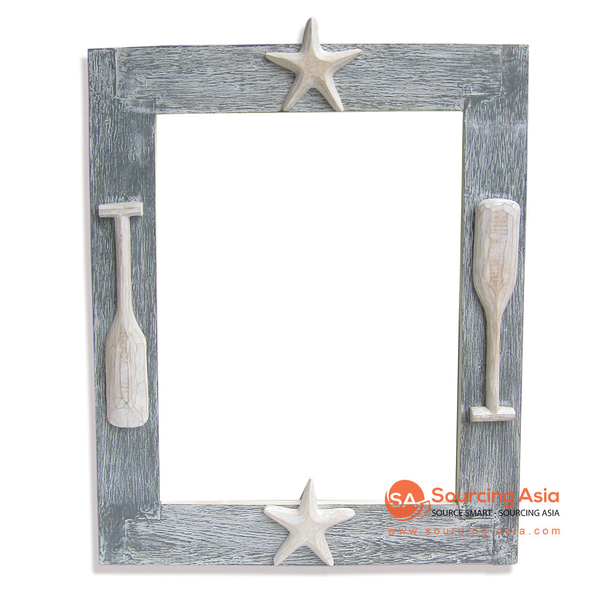 SKB014GY-41 GREY AND LIGHT WHITE WASH WOODEN FRAME WITH PADDLES AND STARFISH ORNAMENT