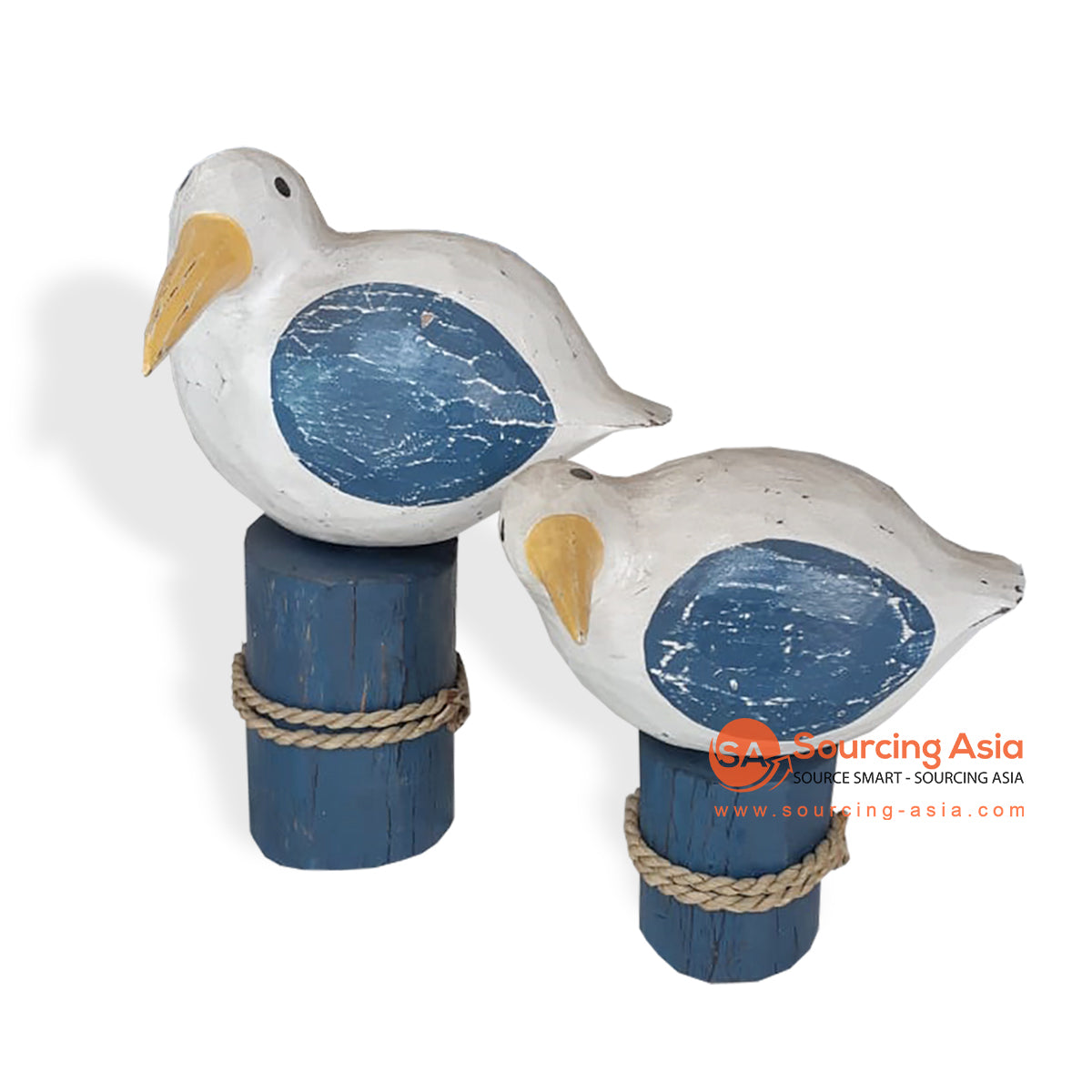 SKH004 SET OF TWO WOODEN SEAGULL ON STAND DECORATIONS