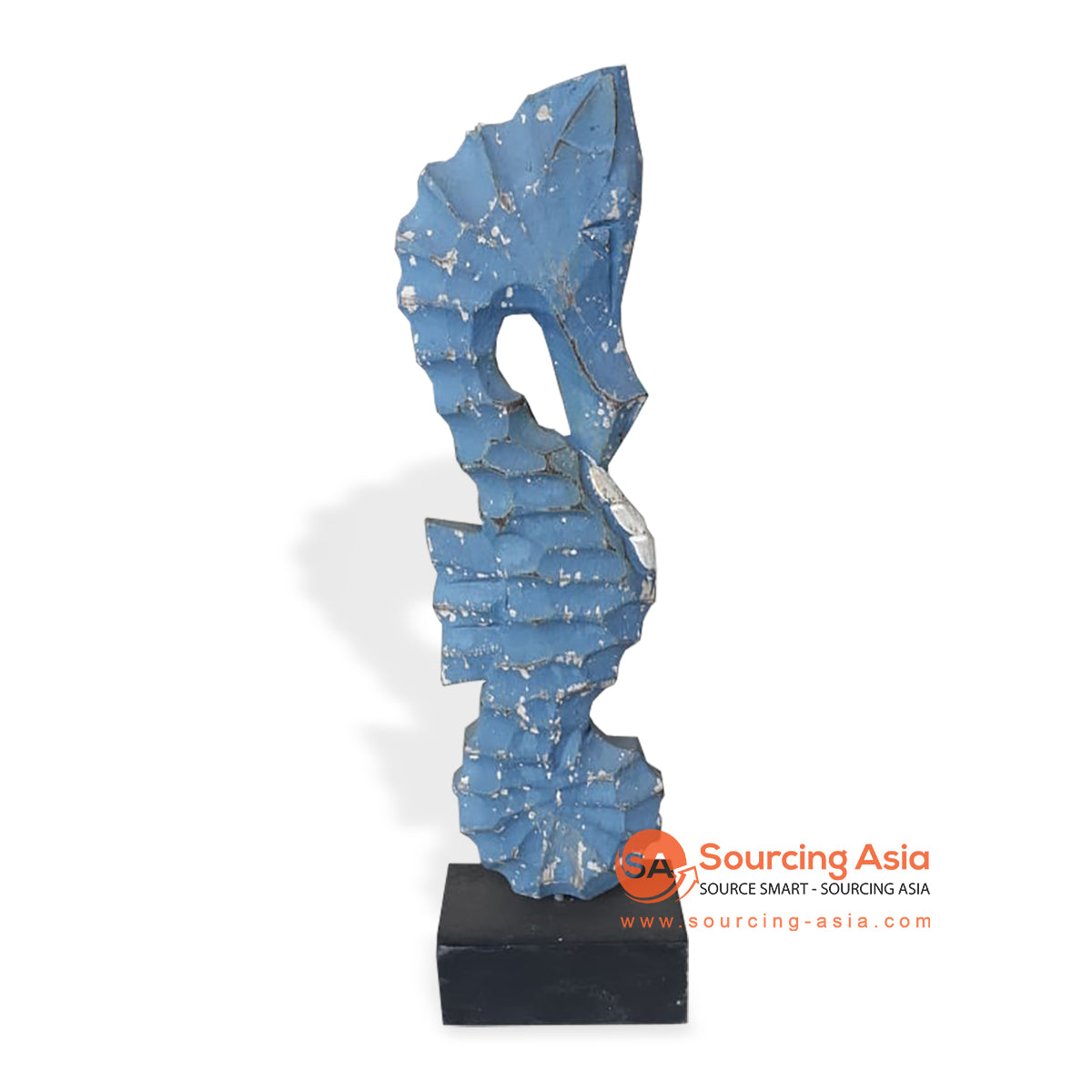 SLG002 BLUE WOODEN SEAHORSE ON STAND DECORATION