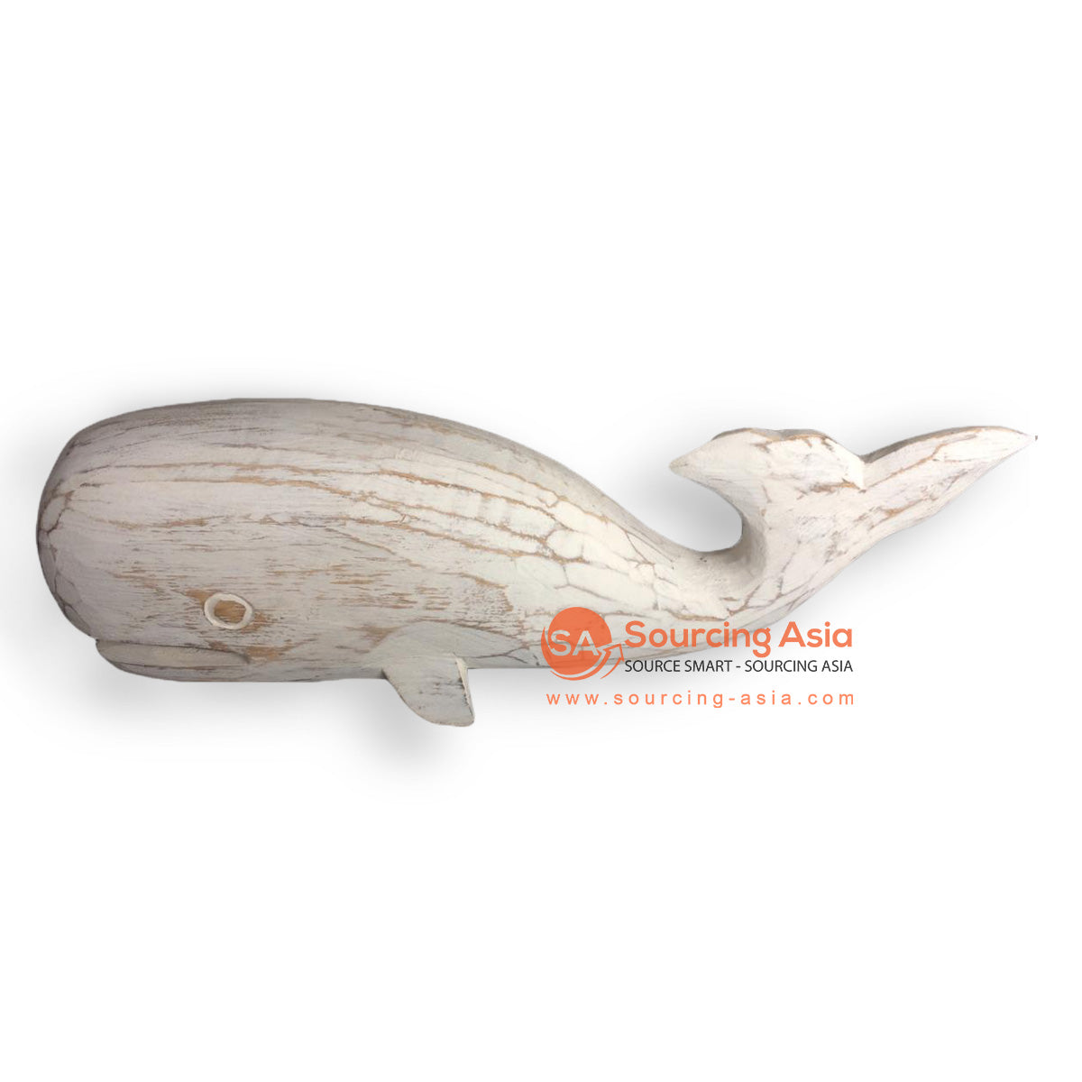 SLG023-1 WHITE WASH WOODEN WHALE DECORATION