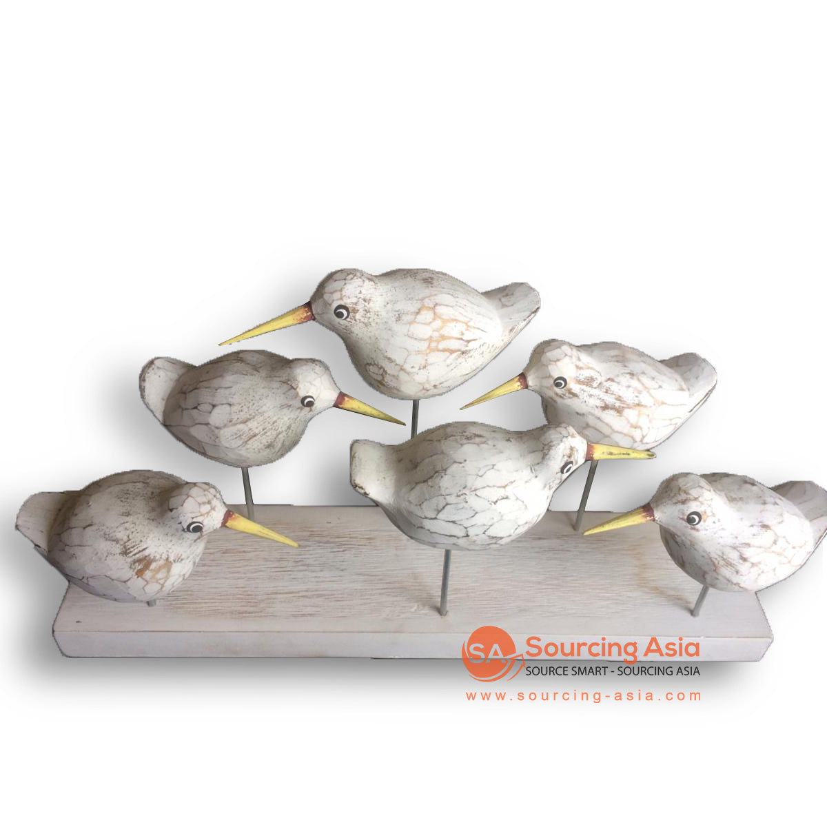 SLG025 SIX WOODEN BIRDS ON STAND DECORATION