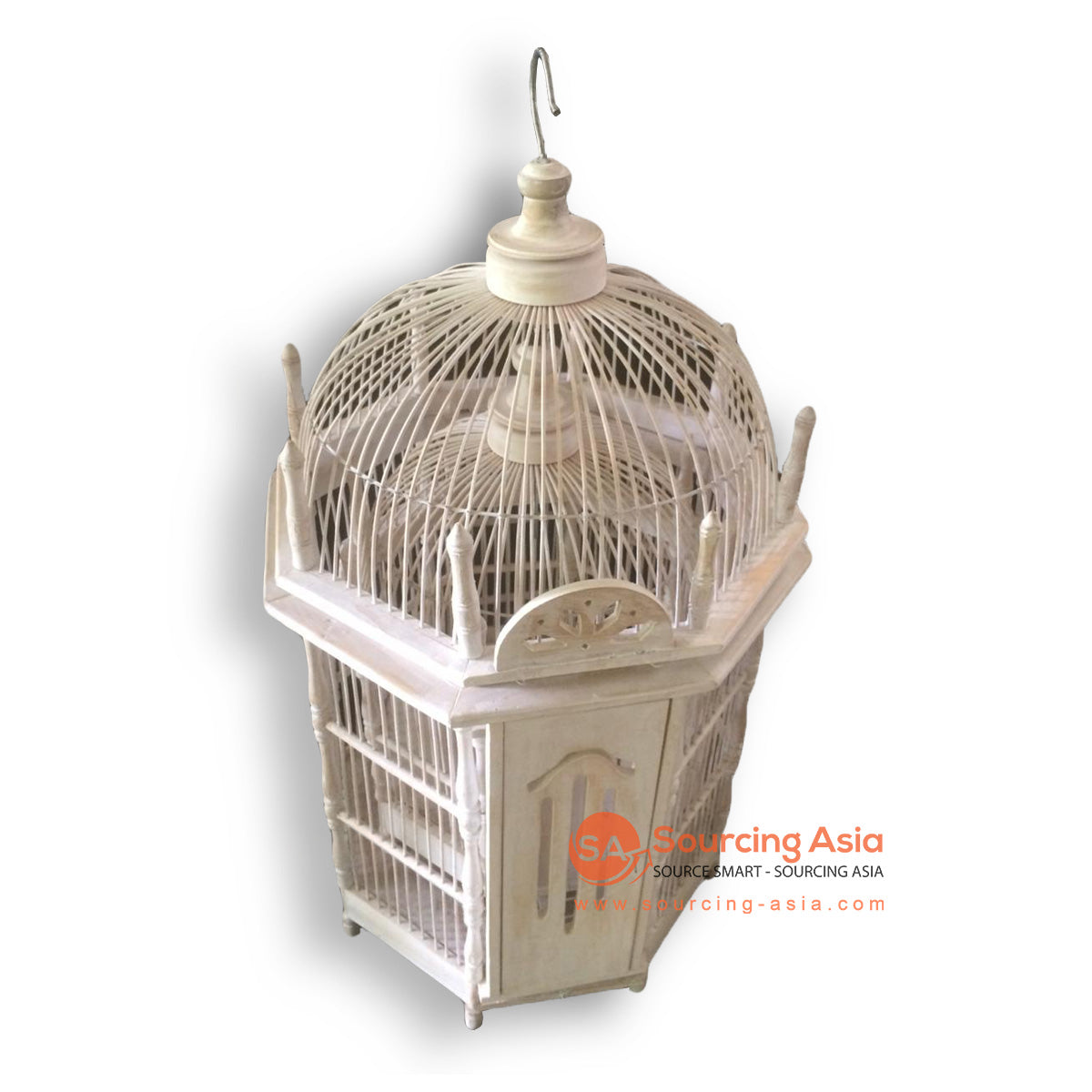 SM052-1 SET OF TWO WHITE WASH WOODEN BIRD CAGES