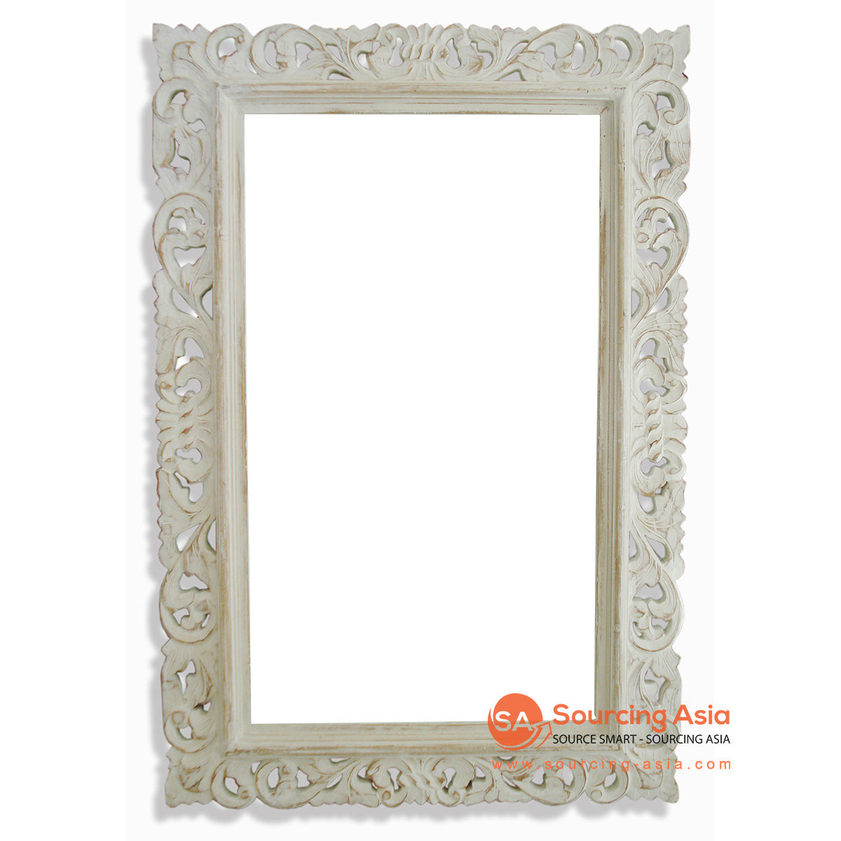 SSU001-WW WHITE WASH WOODEN MIRROR WITH CARVING