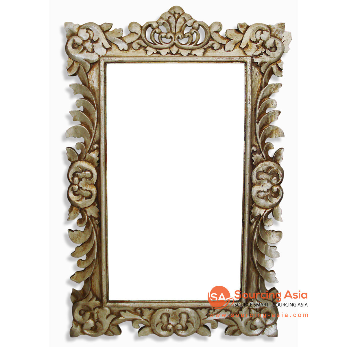 SSU002-SA SILVER ANTIQUE WOODEN MIRROR WITH CARVINGS