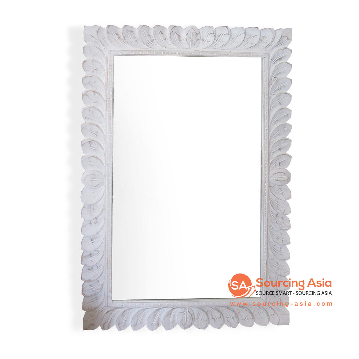 SSU019-70WW WHITE WASH WOODEN MIRROR WITH CARVING