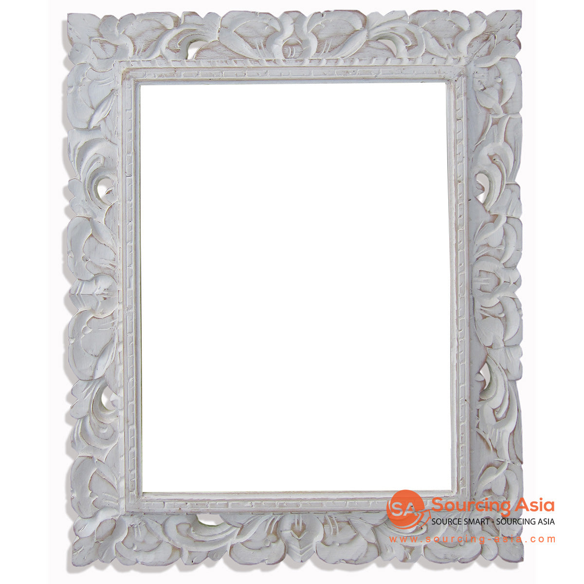 SSU022WW-30X40 WHITE WASH WOODEN MIRROR WITH CARVING