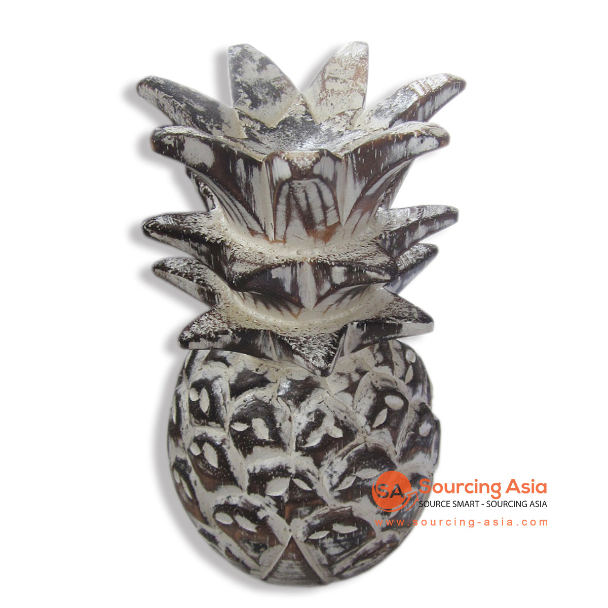 SUMAR072-20 BROWN WASH WOODEN PINEAPPLE DECORATION