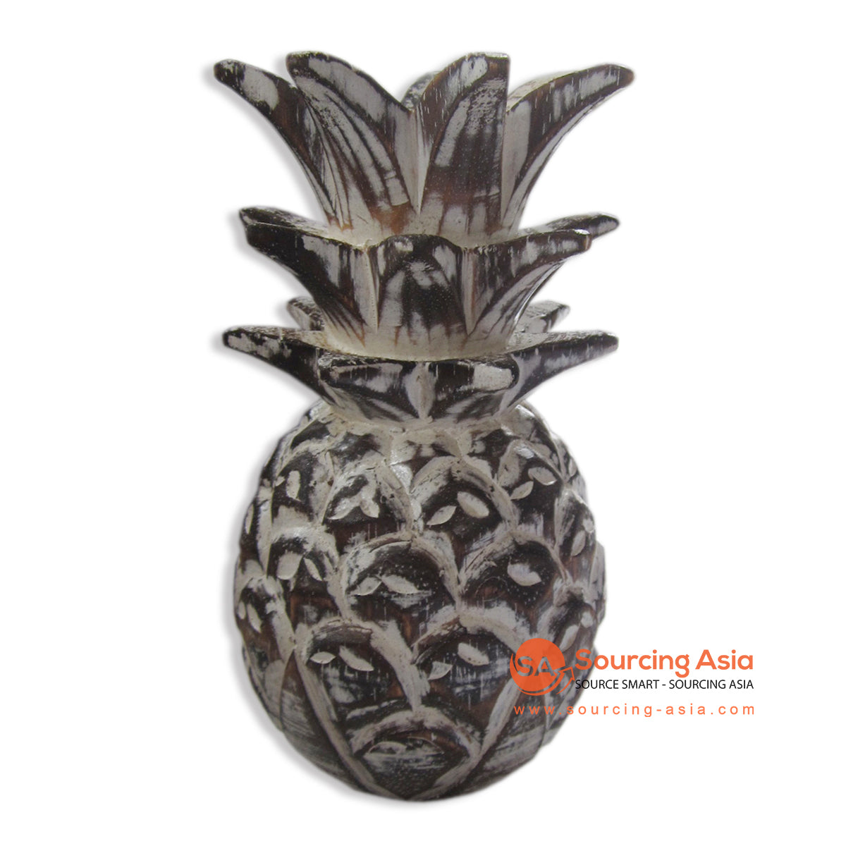 SUMAR072-30L BROWN WASH AND NATURAL WOODEN PINEAPPLE DECORATION