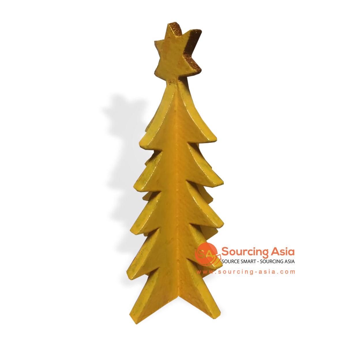 SUMAR092-1 YELLOW WOODEN CHRISTMAS TREE DECORATION