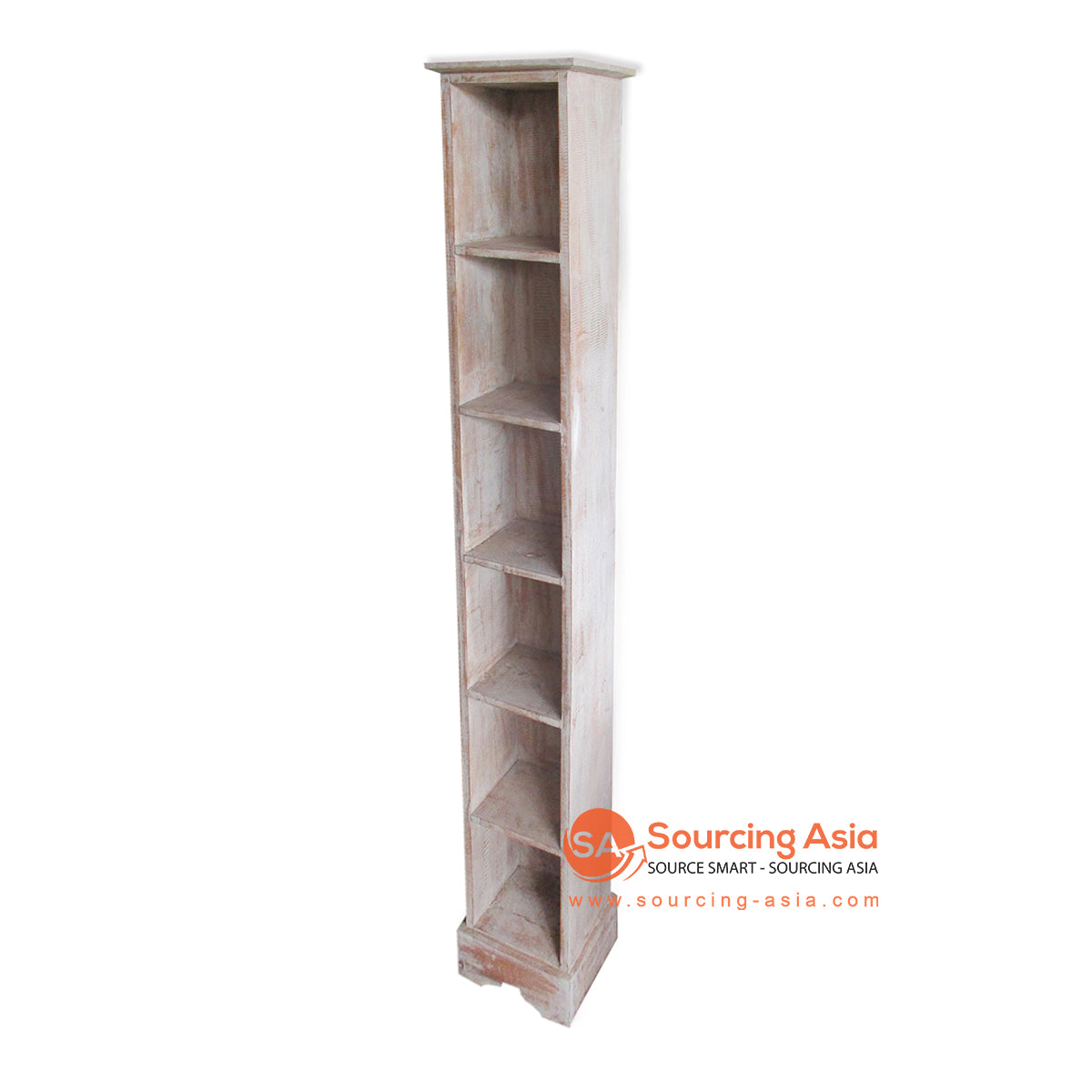 THE009-150BW BROWN WASH WOODEN DVD SHELF WITH SIX SLOTS